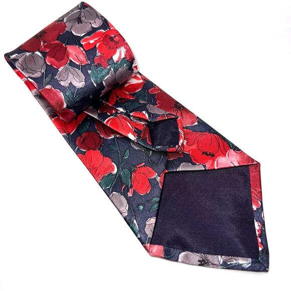 Ketch Metal Clip-on Necktie- 17.5" Long x 3.5" Wide Red Blue Floral Print Tie - Picture 2 of 6